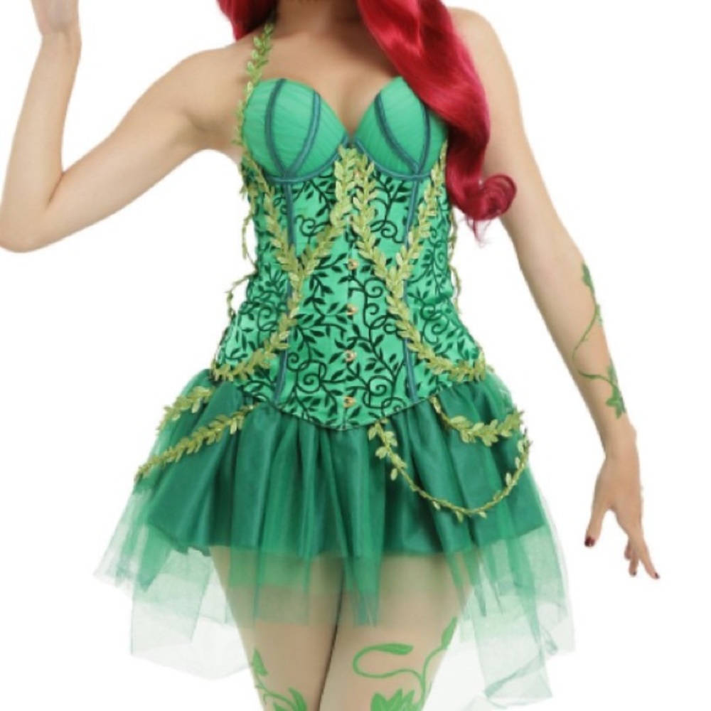 DC COMICS POISON IVY CORSET set including Red Wig
